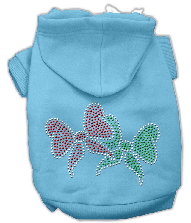 Christmas Bows Rhinestone Hoodie Baby Blue XS